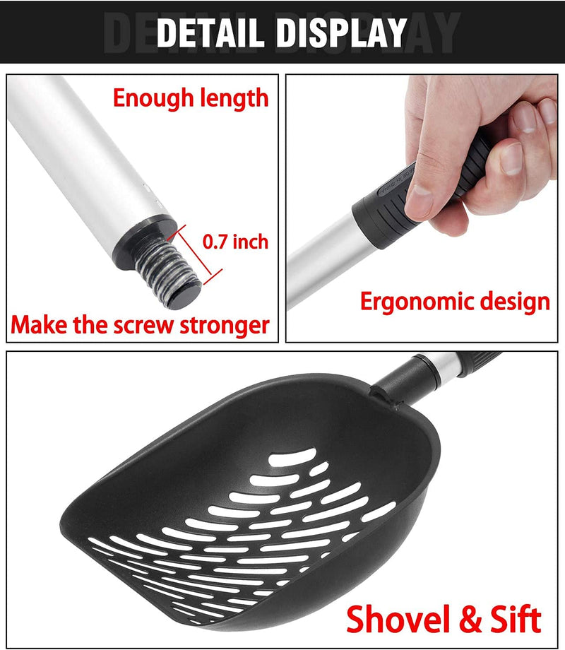 EXPAWLORER Metal Cat Litter Scoop - Detachable & Adjustable Long Handle with Deep Sifting Shovel - All Stainless Steel Non-Stick Cat Litter Sifter, No Need to Bend - PawsPlanet Australia