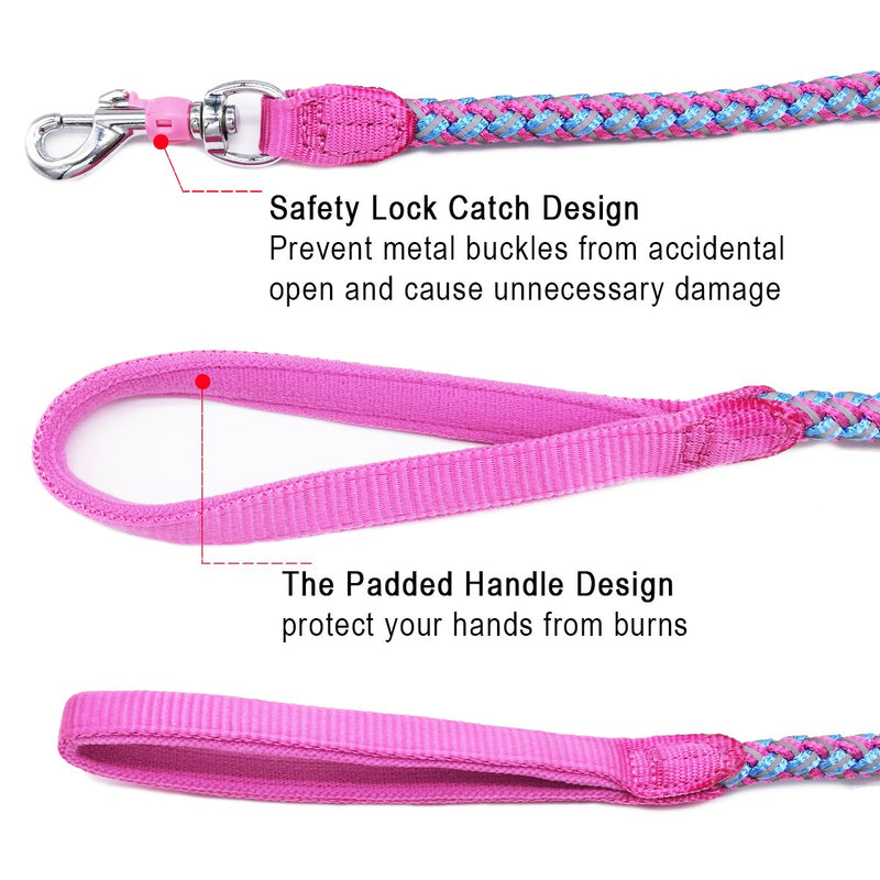 [Australia] - Mycicy Rope Dog Leash - 6 Foot Reflective Dog Leash - Mountain Climbing Nylon Braided Heavy Duty Dog Training Leash for Large and Medium Dogs Walking Leads 6ft * 1/2" pink 