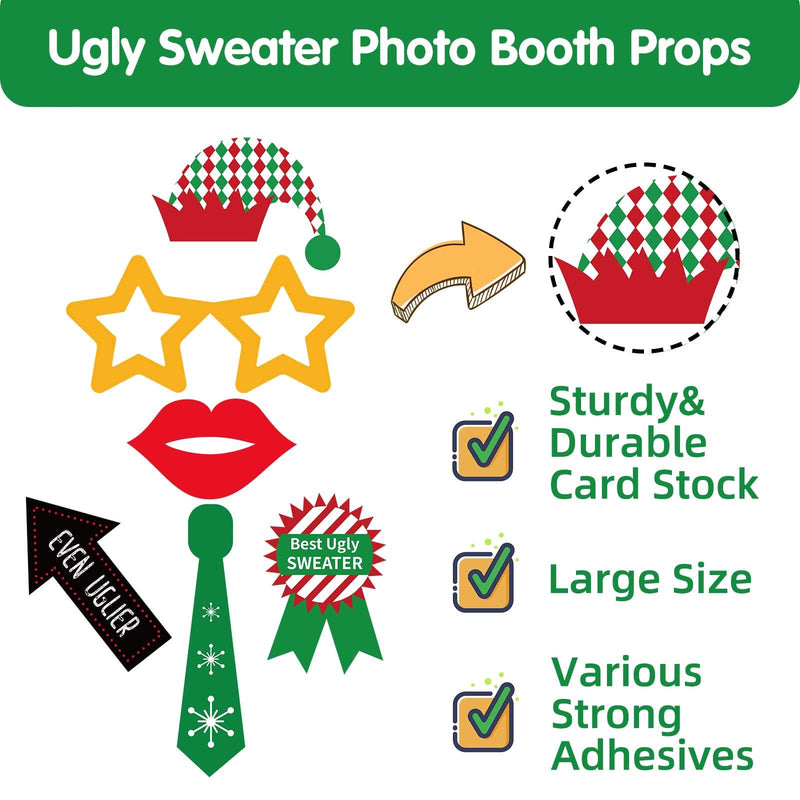 Joy Bang Ugly Sweater Party Supplies 39PCS Ugly Sweater Photo Props Ugly Sweater Party Decorations Tacky Christmas Party Photo Booth Props for Adults & Kids Xmas Photo Accessories Green - PawsPlanet Australia