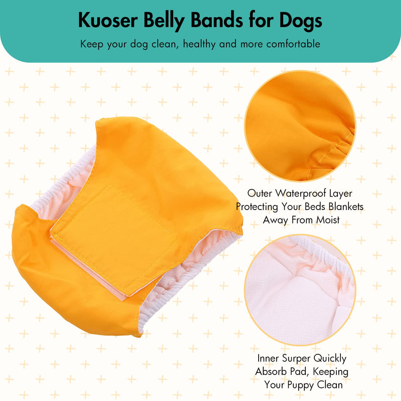 Kuoser Dog Diapers for Male Dogs, 3 Pack Washable & Super Absorbent Puppy Belly Bands, Reusable Pet Nappies Comfortable Wraps Doggy Sanitary Pants for Small Medium Large Dogs Green/Yellow/Gray X-Small (waist size: 8.7'' - 12.6'') - PawsPlanet Australia