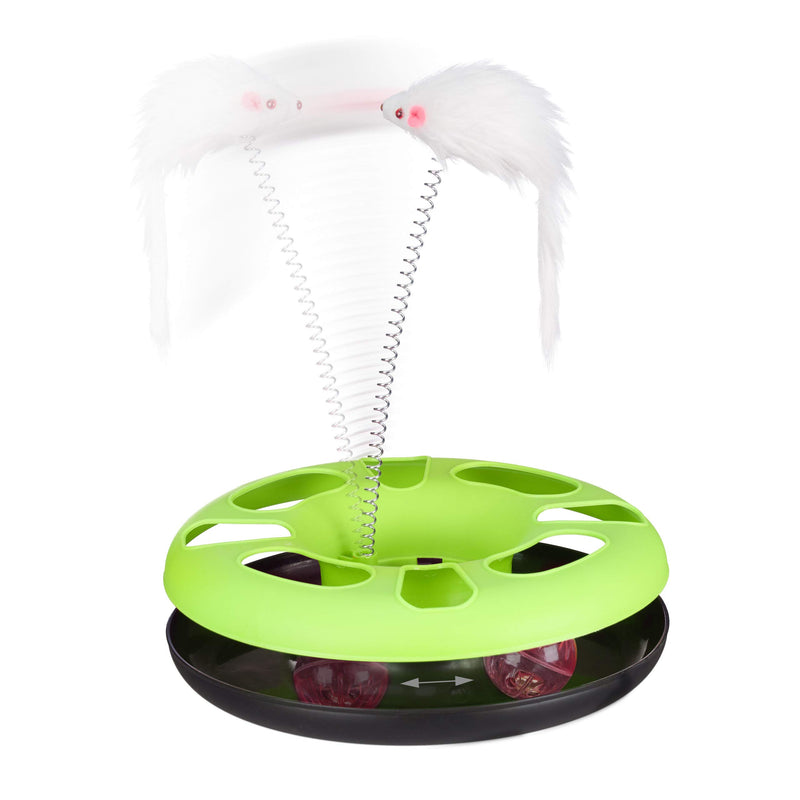 Relaxdays Green Cat Toy Carousel with Mouse, Interactive Toy, Ball with Bell, Pet Training and Entertainment - PawsPlanet Australia