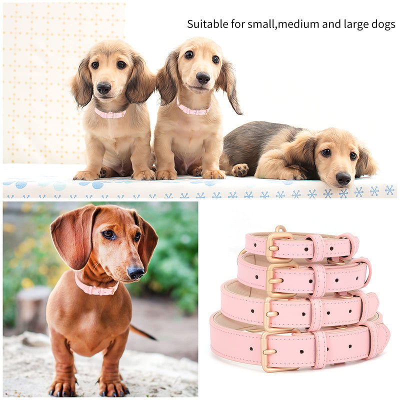 Leather Dog Collar Adjustable Soft Leather Padded Collar Heavy Duty for Small Medium Large Size Dogs with Alloy Buckle(Pink,XS) XS:Fits Neck Size 8.87"-12.81" A-Pink - PawsPlanet Australia