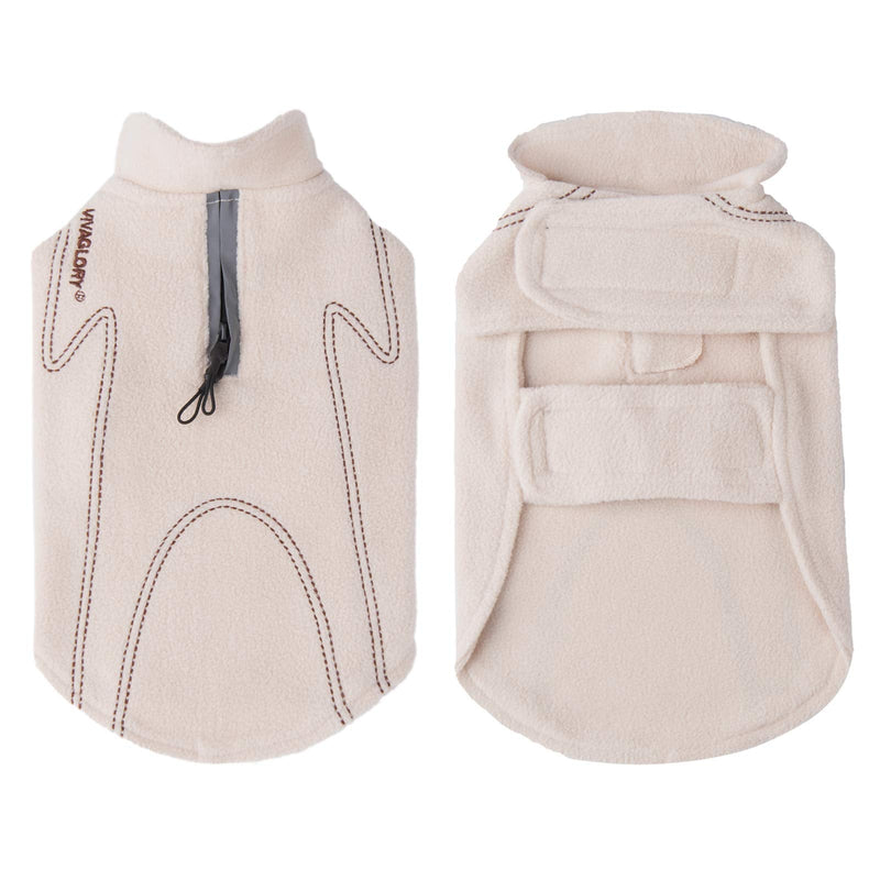 Vivaglory Dog Fleece Coat Warm Jacket with Hook and Loop Fastener, Easy to Take on and Off, Winter Vest Sweater for Small Medium Large Dogs Puppy Windproof Clothes for Cold Weather XXS(Chest:11.5-16") Beige - PawsPlanet Australia