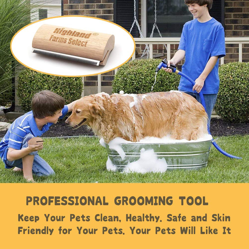 Highland Farms Select Deshedding Grooming Tool for Dogs, Cats & Horses, Ergonomic Design Wood Groom Brush, Professional Pet Groomer, Painlessly Remove for Short & Long Hair, Fur & Dirt L - PawsPlanet Australia