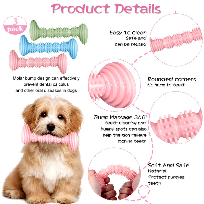 3 Pieces Dog Toys Puppy Teething Toy Dog Rubber Chew Toy Flexible Pet Toothbrush Pick Up Sticks Toy for Small Medium Dogs Puppies Teeth Cleaning and Relieving Itching(Pink, Blue, Green) - PawsPlanet Australia