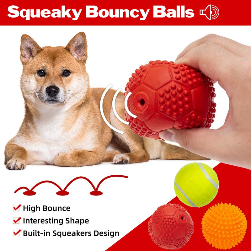 [Australia] - KOOLTAIL Interactive Squeaky Dog Ball Toys Set - 5 Different Functions Balls - Food Treat Dispensing Toys Chew Teething Ball Tennis Ball IQ Puzzle Fetching Resistant Rubber Ball for Medium Large Dogs 