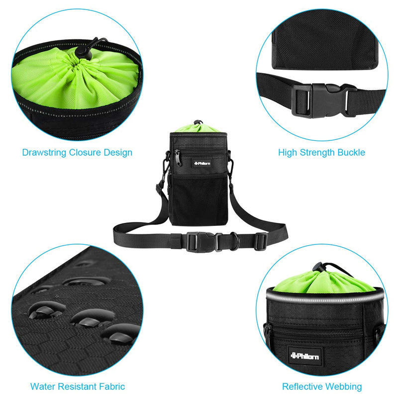 [Australia] - PHILORN Dog Training Treats Pouch, Water-Resistant Reflective Pet Dog Treat Pouch Bag with Poop Bag and Built-in Dispenser, Collapsible Bowl, Clicker, Easy-to-Clean Liner, 3 Ways to Wear Green 