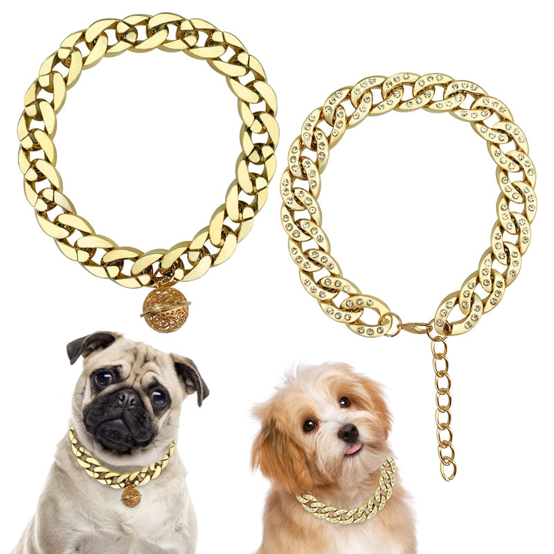 2 Pieces Dog Gold Chain Collar Plastic Light Metal Dogs Necklace,Cuban Link Chain Dog Training Collar for Large Medium Dogs(17inch) 17inch - PawsPlanet Australia