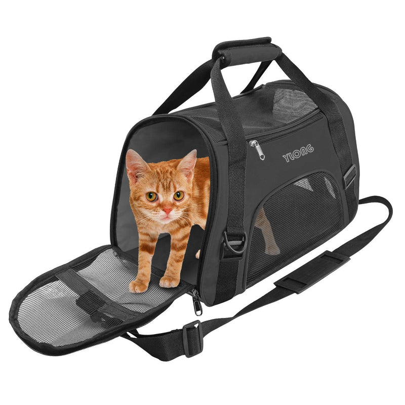 YLONG Cat Carrier Airline Approved Pet Carrier,Soft-Sided Pet Travel Carrier for Cats Dogs Puppy Comfort Portable Foldable Pet Bag,Airline Approved (S, BLACK) S - PawsPlanet Australia