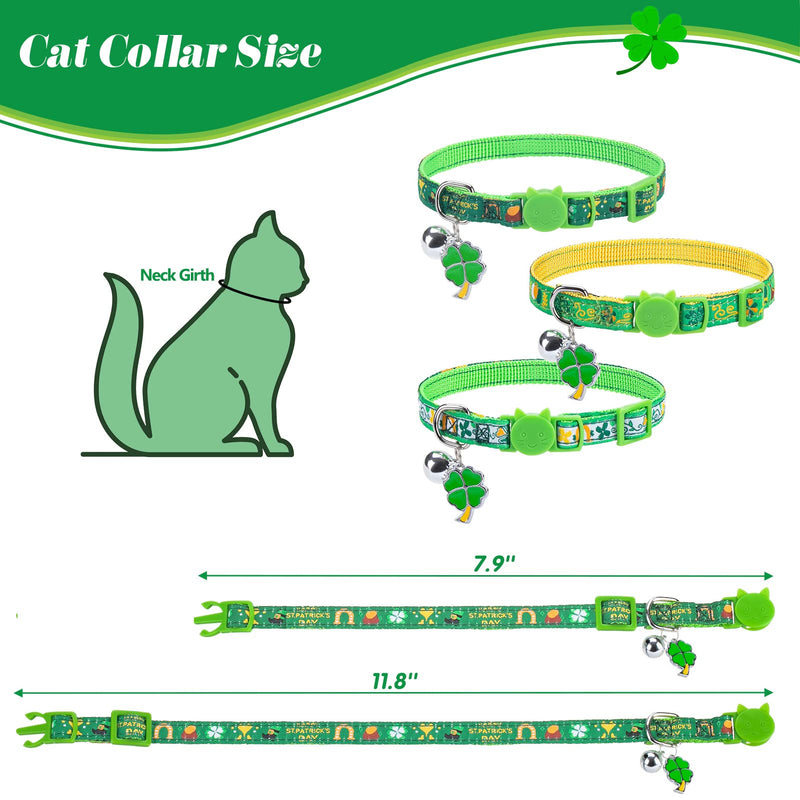 JOYLLYTAIL St. Patrick's Day Cat Collar with Bell, 3 Pack Breakaway Cat Collar with Pendant, Safety Adjustable Cat Collar with Quick Release Buckle for Cats, Kitty, and Small Dogs - PawsPlanet Australia