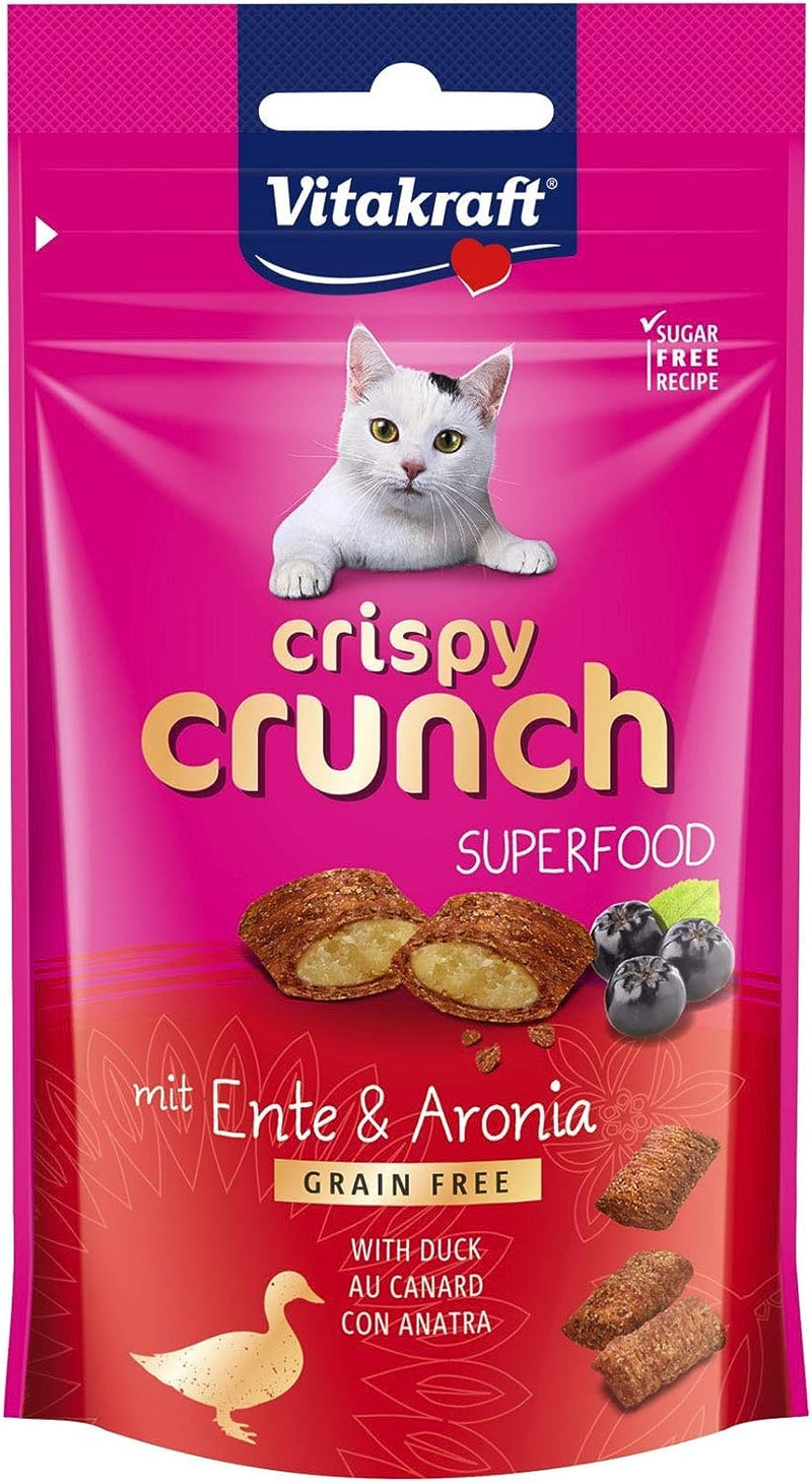 Vitakraft Crispy Crunch, crunchy snack pillows filled with duck and aronia, cat snack, sugar-free (1x 60g) - PawsPlanet Australia