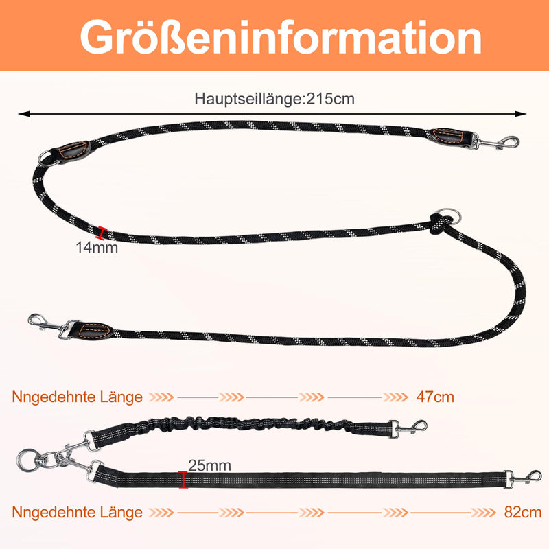 Trhillsbrad 3m x 14mm Double Dog Leash for 2 Dogs, Adjustable Dog Leash Large Medium Dog, Tangle Free 360° Rotating Splitter Double Leash for Two Dogs, Black - PawsPlanet Australia