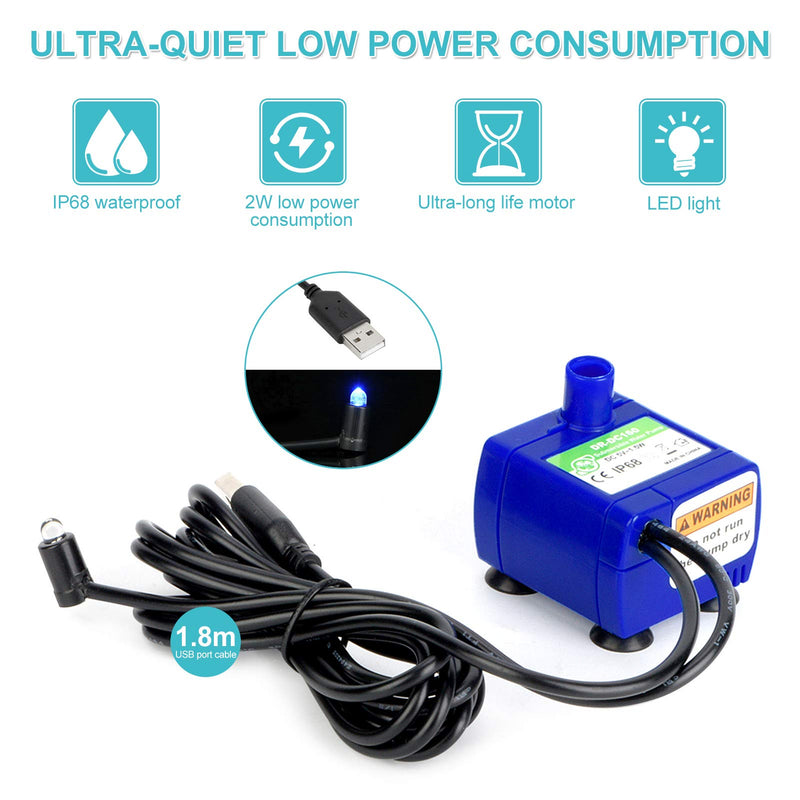 Pet Fountain Pump, Ultra-quiet Water Fountain Pump with LED Lights, Low Power Consumption Replacement Pump for Cat Mate and Dog Mate Pet Fountains - PawsPlanet Australia