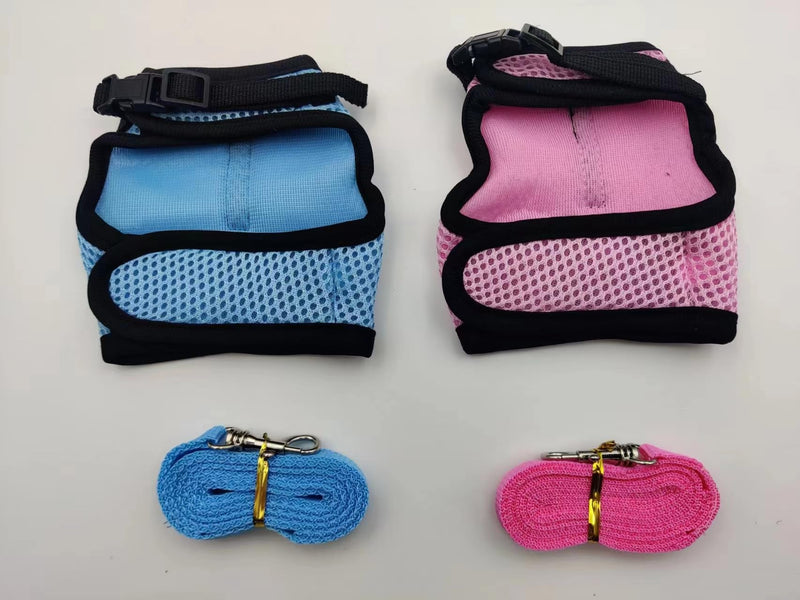 Pack of 2 Adjustable Soft Rabbit Harness, Breathable Rabbit Harness, Mesh Rabbit Harness, for Small Animal Rabbit Hamster Cat Outdoor (M, Blue, Pink) - PawsPlanet Australia