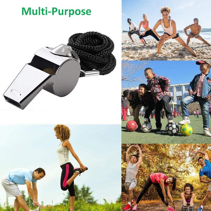 [Australia] - Axgo Metal Whistles with Lanyard Bulk, Extra Strong Stainless Steel, for School Sports, Soccer, Lifeguard Protection, Dog Training, Silver-(8 Pieces) 