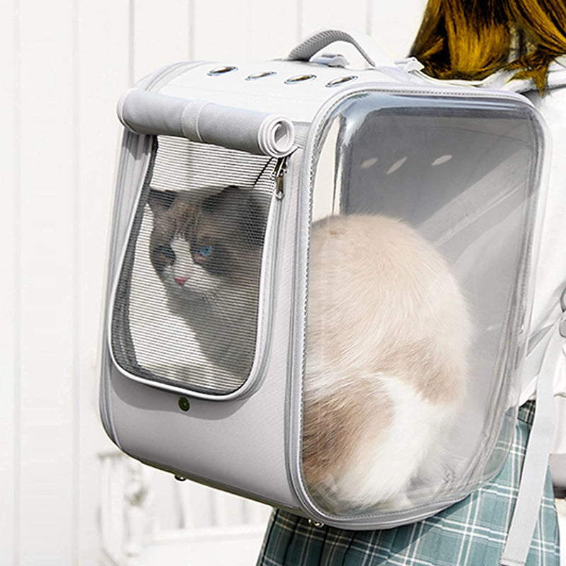 aleawol Cat Backpack Carrier Large Foldable Pet Carrier Backpack Space Capsule for Cats Small Dogs Puppy, Transparent Spacious Cat Carrier Rucksack with Great Ventilation for Travel Camping Hiking 36x30x40cm Gray - PawsPlanet Australia