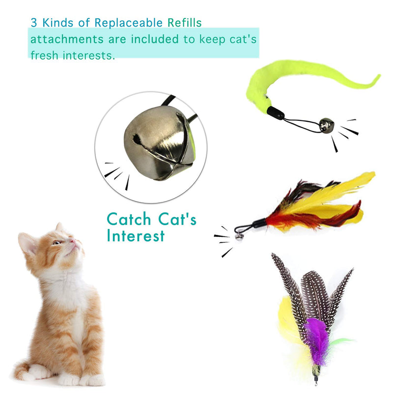 Cat Wand Toys for Indoor Cats, Wand Pole Cat Toy, Fishing Pole Cat Toy Holder, Interchangeable Cat Wand Toys with Bell, Retractable Cat Feather Toy - PawsPlanet Australia