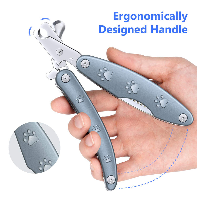 [Australia] - By-Heart Dog Nail Clippers, Foldable Pet Nail Trimmers with Safety Guard & Lock, Free Nail File and Comb, Professional Pet Nail Clippers for Large and Small Animals, Gray 