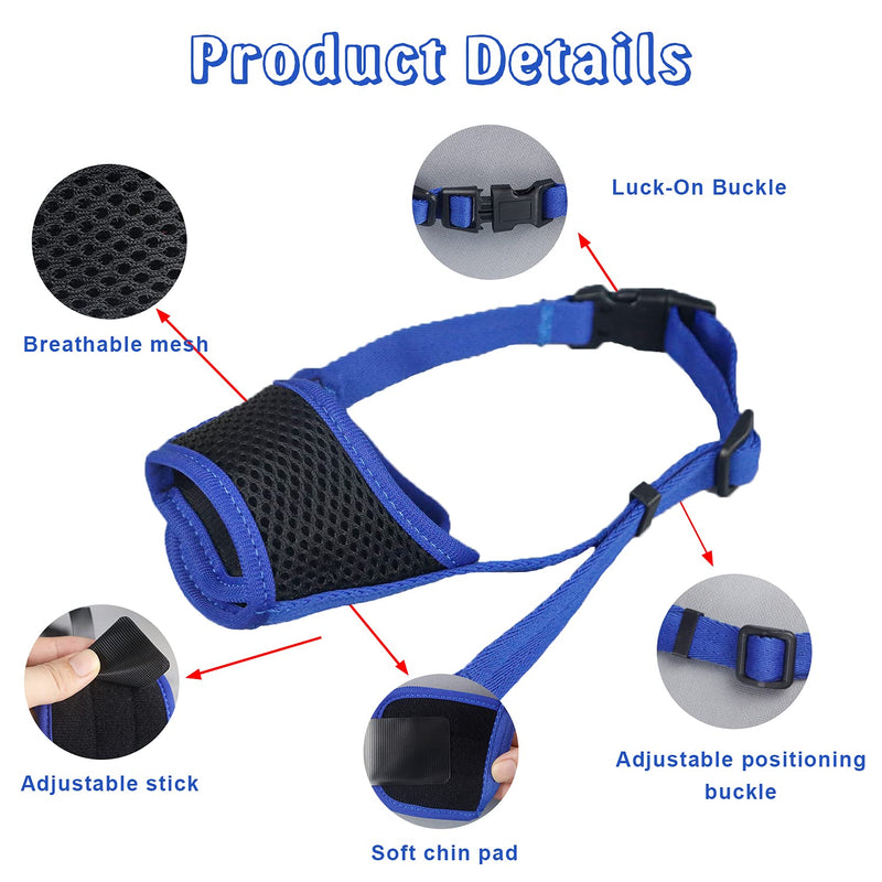 woopetsupply Dog Muzzle for Large Medium Small Dogs for Biting,Barking,Chewing,Grooming with mesh Breathable Adjustable Strap M：5.5-7.9in Blue - PawsPlanet Australia