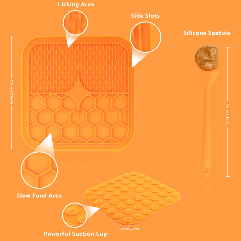 Lick Mats for Dogs & Cats (Easy Clean) - 2 Lick Mats, 1 Spatula, 1 Chew Toy. Slow Feed Mat for Pets, Orange, Blue - PawsPlanet Australia