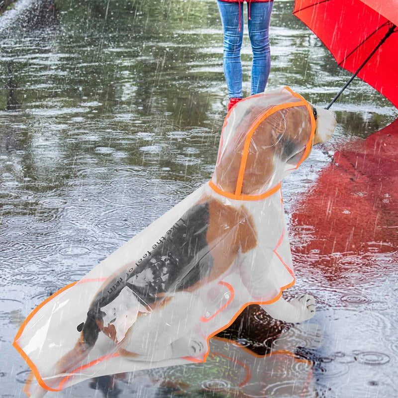 GOTOTOP Pet Raincoat for Small Dogs PU Transparent Orange Edge Waterproof Rainproof Hooded Rain Cape Coat Jacket (M) M - PawsPlanet Australia