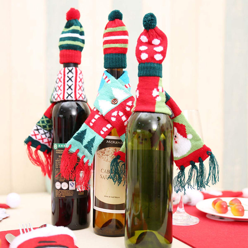 qiju Christmas Wine Bottle Cover?Knitted Ugly Sweater Scarf& Christmas Soda Sleeves,4 Styles Christmas Theme Tree Santa Hat Reindeer Funny Kitchen Xmas Dinner Table Decorations - PawsPlanet Australia