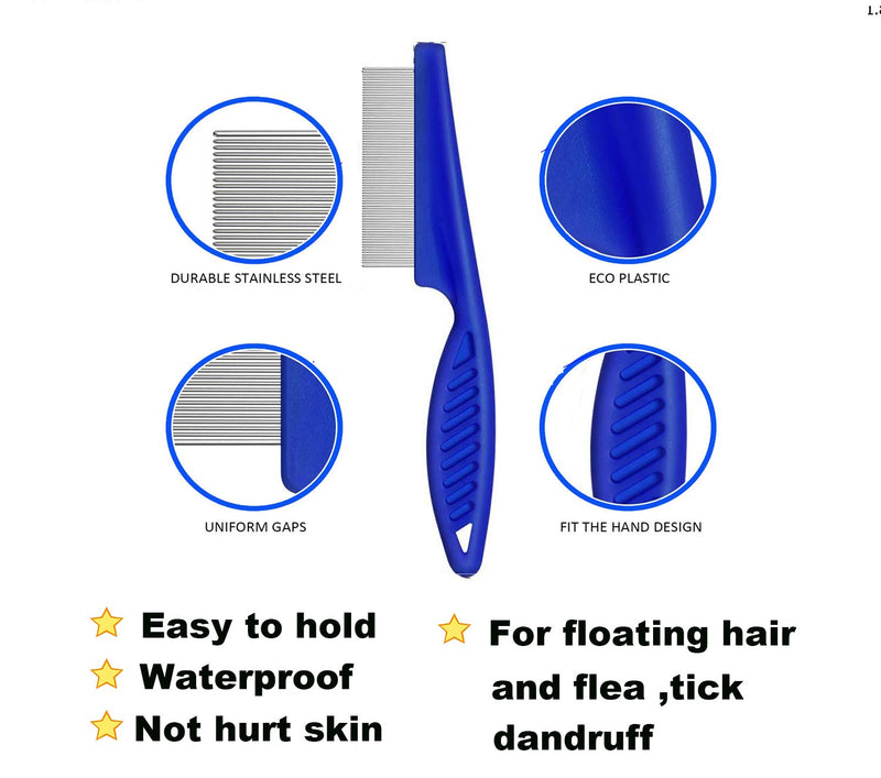weback Flea Comb for Cats Dogs Fine Tooth Comb Pet Comb Grooming Set Remove Float Hair Tear Marks Tick Removal Tool Pet Lice Combs 3PCS-BLUE - PawsPlanet Australia