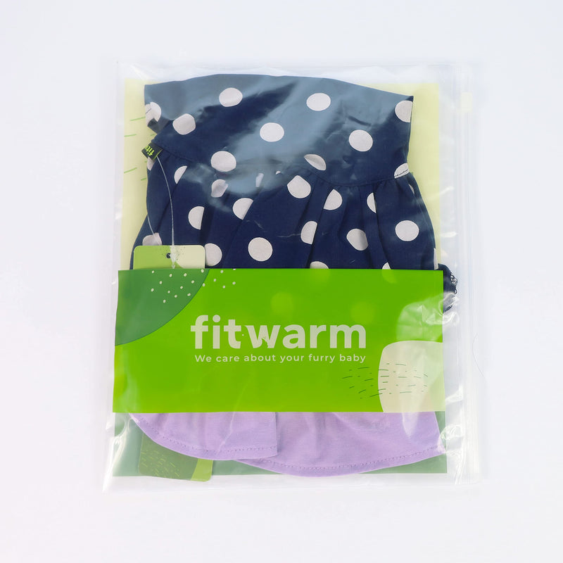 Fitwarm 2-Pack 100% Cotton Polka Dot Dog Dress Doggie Clothes Puppy Vest Dress Pet Cat Apparel Blue Purple XXS XX-Small Blue-Purple - PawsPlanet Australia