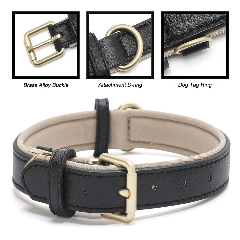 Tanpie Classic Genuine Leather Dog Collar Soft Breathable Waterproof Collars for Large Medium Small Dogs Extra Small Black - PawsPlanet Australia