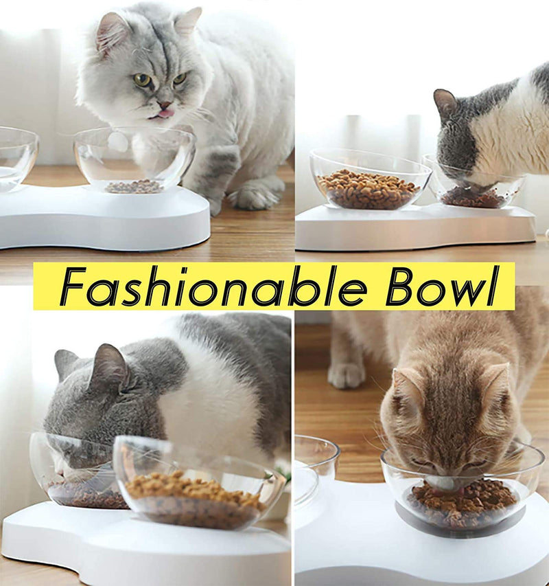 Double Cat Bowls Elevated Pet Food Water Bowl Raised Elevated Adjustable Height 20 Degree Tilt Design Neck Guard Stand Raised The Bottom for Cats and Small Dogs (Double Bowl) - PawsPlanet Australia