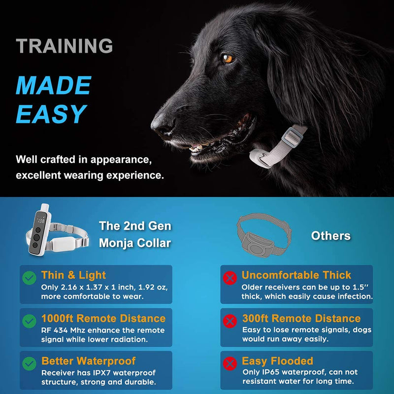 [Australia] - Monja Dog Training Collar, Rechargeable Shock Collar, IPX7 Waterproof Remote Trainer with 3 Training Modes, Tone, Vibration and Safety Shock for Small, Medium, and Large Dogs 1 Dog Kit 