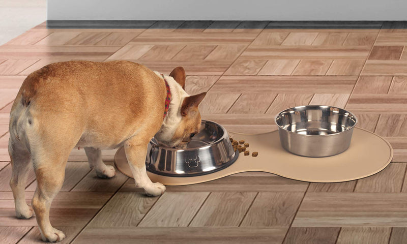 [Australia] - Dog Food Mat - Pet Feeding Mats for Floors - Waterproof Silicone Placemat for Water Bowl, Dish and Tray Small Beige 