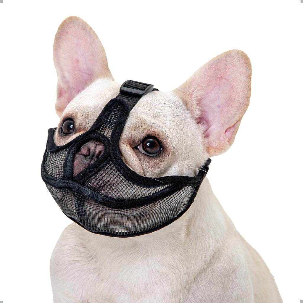 French Bulldog Muzzle, Won't Cover Forehead Dog Muzzle for Short Snout Dog, Adjustable Breathing Mesh, Anti Biting Chewing Barking(S,Black) S Black - PawsPlanet Australia
