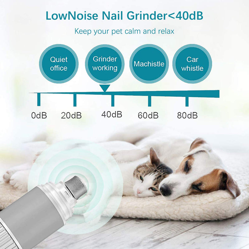 PTN Pet Nail Grinder, Dog Nail Clippers 40dB Quiet with 20H Working Time, Electric Nail Trimmer Pet Claw Trimmer, Painless Paw Claw Care, Rechargeable Grooming Smoothing Tool for Dogs and Cats - PawsPlanet Australia