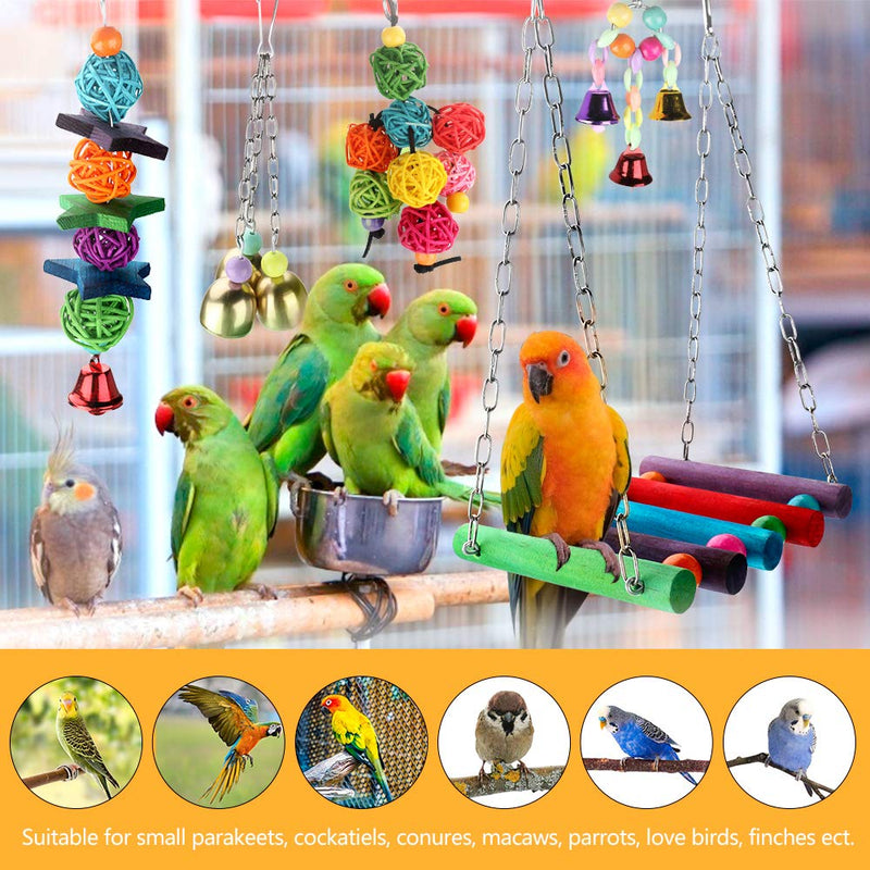 Achort 5pcs Bird Parrot Toys Hanging Bell Pet Bird Cage Swing Toy Wooden Perch Chewing Toy for Small Parakeets Cockatiels, Conures, Macaws, Parrots, Love Birds, Finches - PawsPlanet Australia