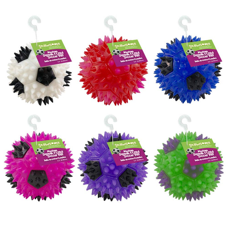 [Australia] - Gnawsome 3.5” Squeak & Light Soccer Ball Dog Toy - Medium, Cleans Teeth and Promotes Dental and Gum Health for Your Pet, Colors Will Vary 3.5" 