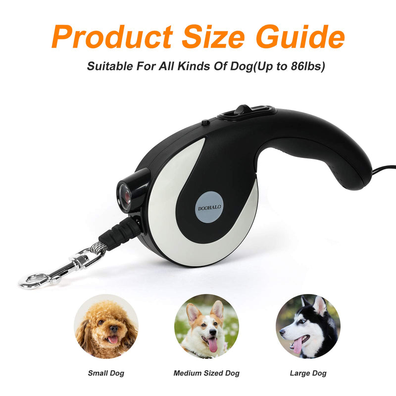 DOOHALO Retractable Dog Leash with Led Light 12ft Tangle-Free Pet Leash for Small Medium Dog or Cats up to 86 Ibs (Black) Black - PawsPlanet Australia