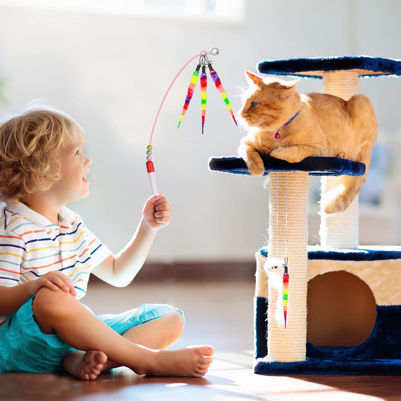 Cobee Cat Toy Worms, Pack of 12 Cat Rainbow Worm Toy Refills Funny Interactive Colorful Fluffy with Bell Cat Chaser Toy Kitten Wand Replacement Toy - PawsPlanet Australia