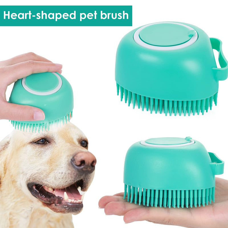 Molain Dog Cat Bath Brush Comb Silicone Rubber Dog Grooming Brush Silicone Puppy Massage Brush Hair Grooming Cleaning Brush Soft Shampoo Dispenser (Heart Blue) 1 - PawsPlanet Australia