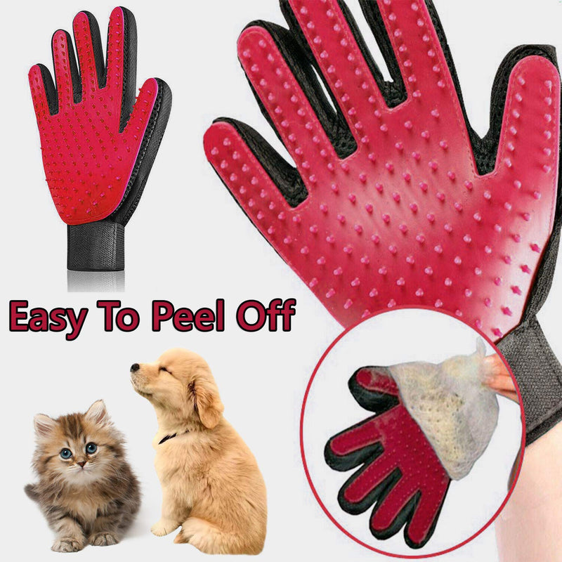 Pet Hair Remover for Dogs & Cats | Smooth Grooming Glove with Enhanced Five Finger Design for Comfort Massage and Hair Removal | Best for Long & Short Fur with 295 Silicone Grooming Tips Ever (Red) Red - PawsPlanet Australia