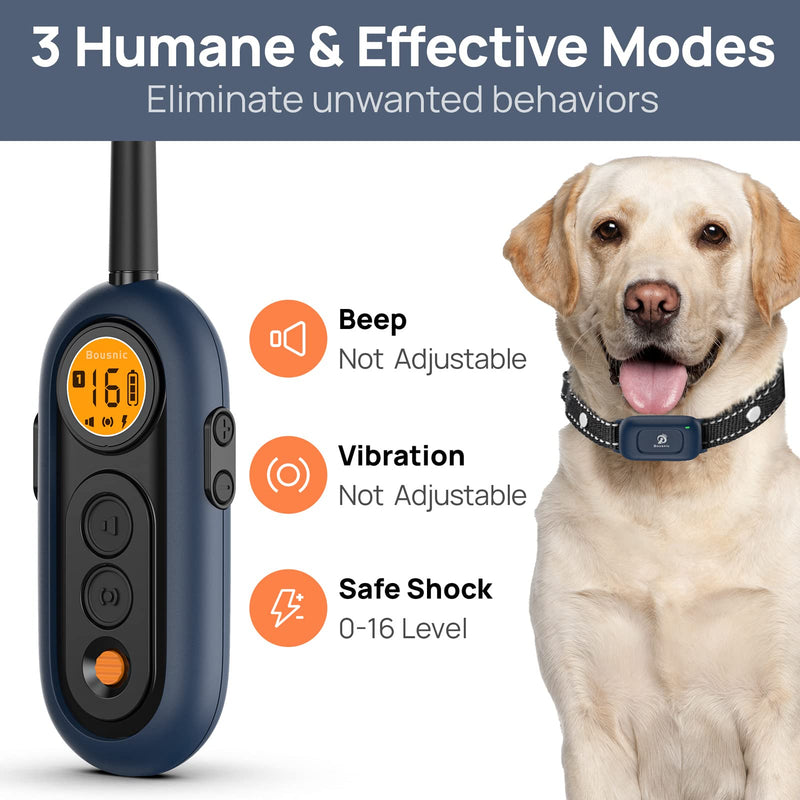 Bousnic Dog Shock Collar with Remote - Electric Training Collar for Large Medium Small Dogs (8-120lbs) Waterproof Rechargeable with Beep Vibration Safe Shock and 1000FT Control Range - PawsPlanet Australia