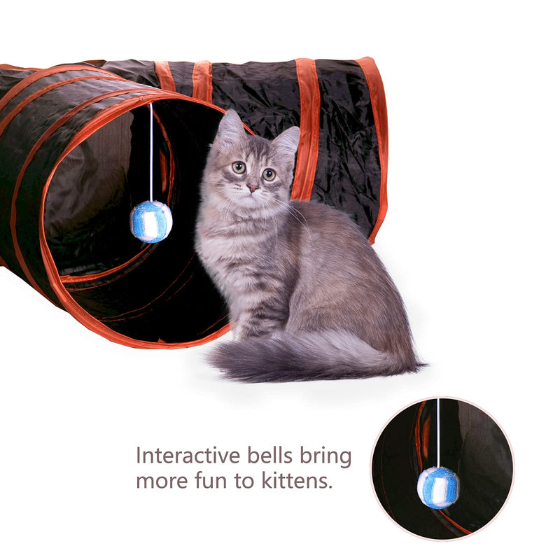 Alicedreamsky Cat Tunnel, Collapsible Tube with 1 Play Ball Kitty Toys, 3 Ways Cat Tunnels for Indoor Cats, Puppy, Kitty, Kitten, Rabbit Black & Red - PawsPlanet Australia