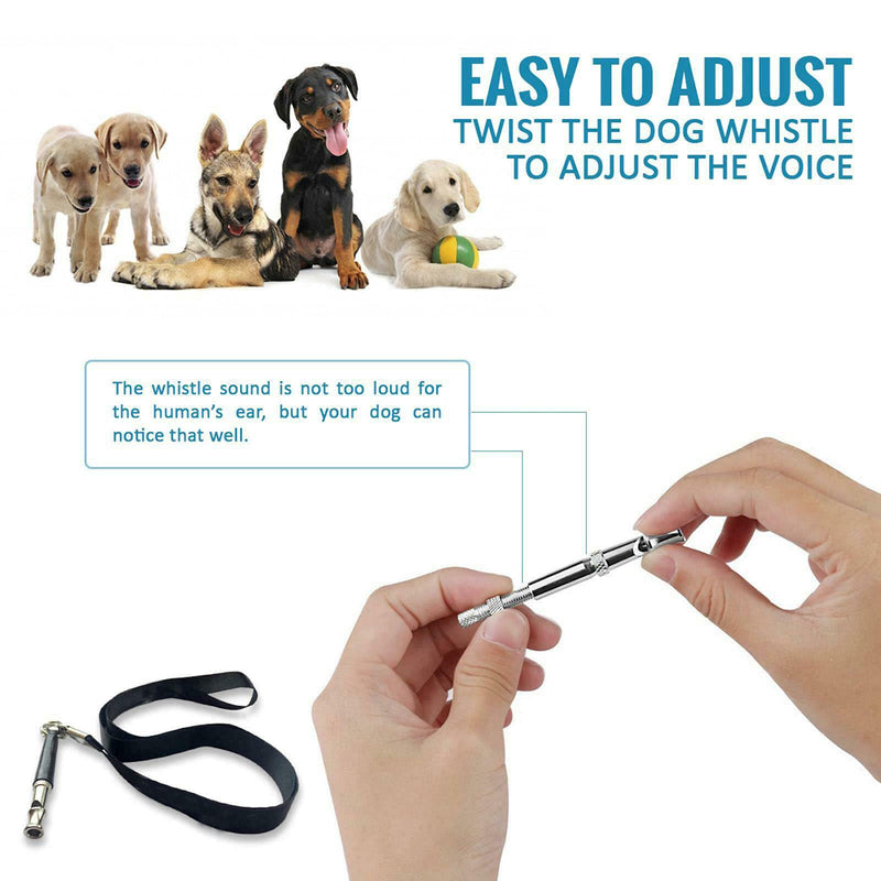 Gusiwhoo 2 Pack Dog Whistle Adjustable Frequency Professional Ultrasonic Stainless Steel Dog Whistle Dogs Stop Barking Recall Training Convenient Free Black String - PawsPlanet Australia