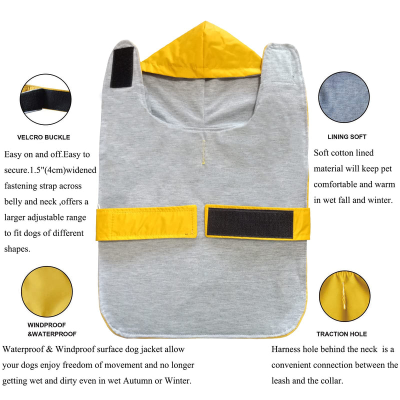 CNBEAU Dog Raincoats Pet Coat Dogs Rain Jacket Slicker Rainwear Puppy Poncho Dog Clothes Wear Hooded Lined Breathable Harness Hole Waterproof Clothes for Small Breed Dogs Puppies S:Back Length 8.7" Yellow - PawsPlanet Australia