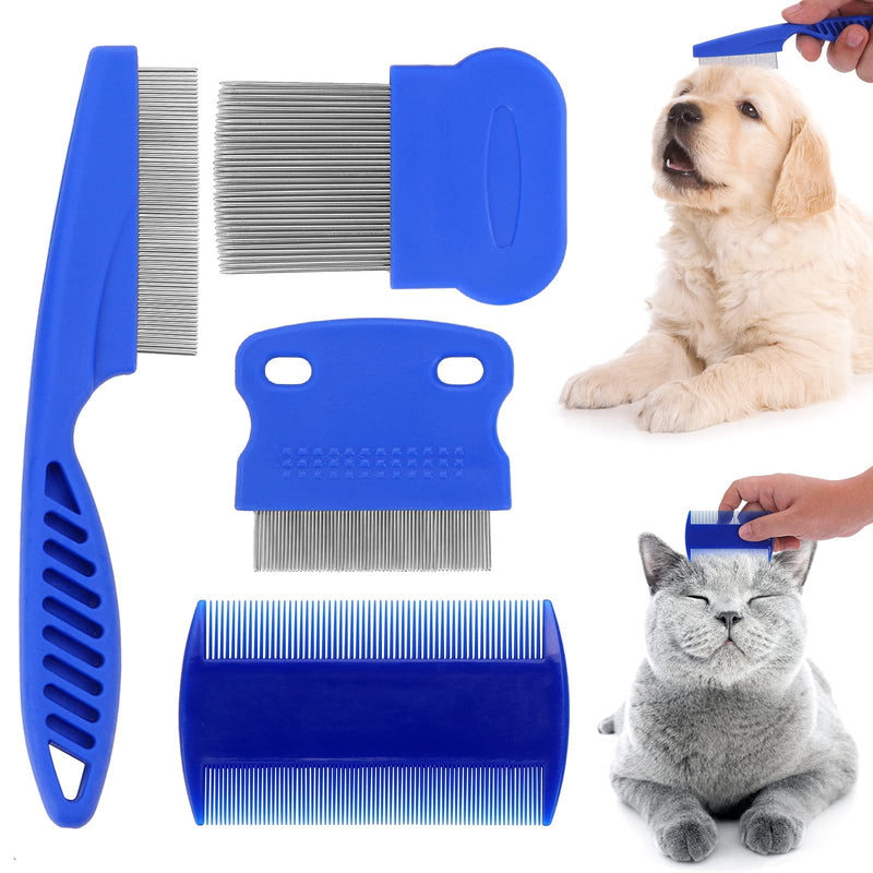 Molain Cat Dog Flea Comb, 4 Pieces Pet Tear Stain Remover Comb Set Pet Dog Cat Grooming Comb (Blue) Blue - PawsPlanet Australia