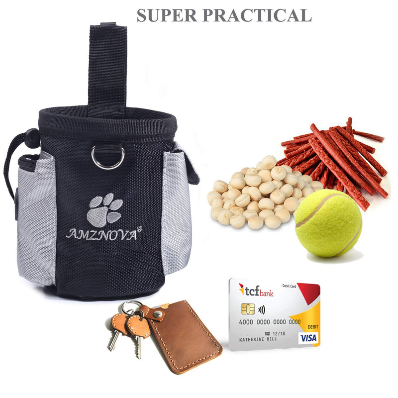 [Australia] - AMZNOVA Dog Treat Bag, Puppy Treat Pouch Pet Small Dog Bait Holder, Animal Walking Snack Container Best Hiking Toys Pack Dispenser Carries Black With Waistband 