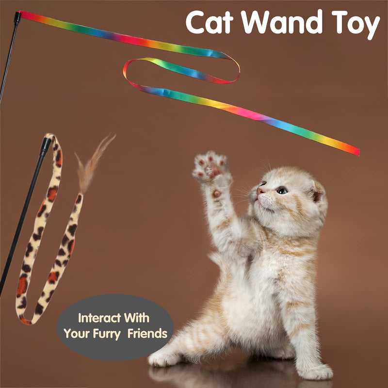 SYEENIFY Cat Toys Kitten Toys Assortments,Cat Feather Toys,Cat Wand Toy,Cat Toys for Indoor Cats Rainbow Print - PawsPlanet Australia