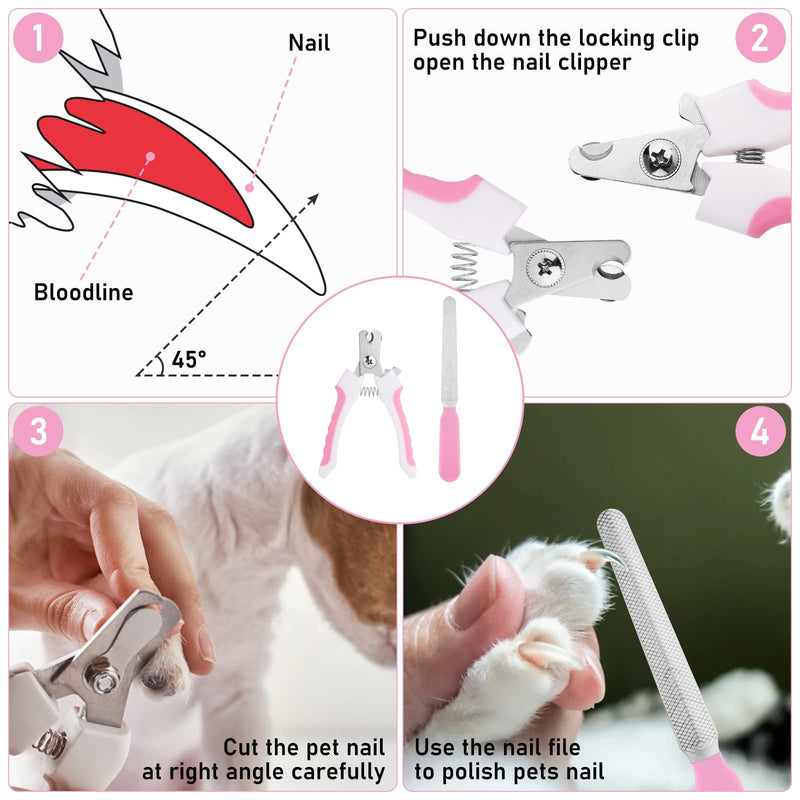 cobee Pet Nail Clippers, Dog Nail Files Nail Clippers for Dogs Professional Pet Trimmer with Guard and Safety Lock Claw Scissors for Dogs (Pink) Pink - PawsPlanet Australia