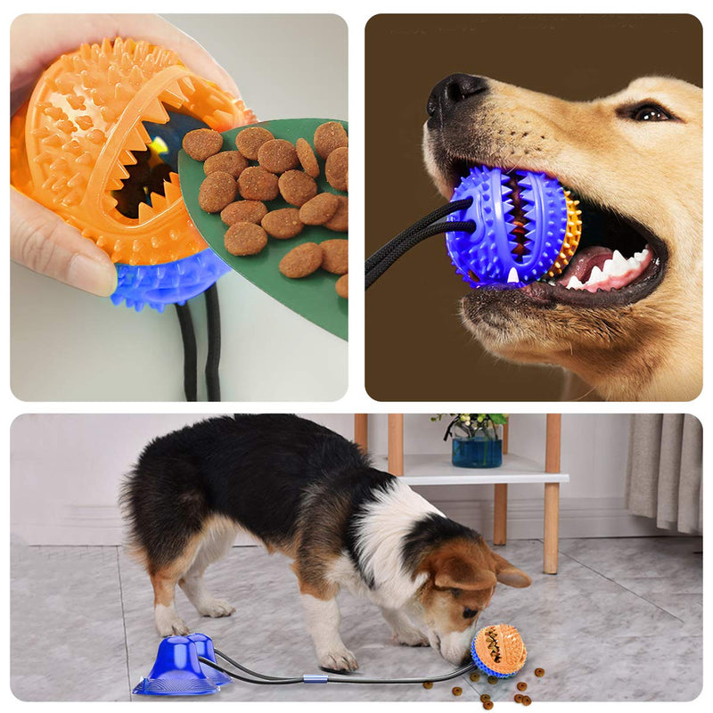 Suction Cup Tug of War Dog Toys for Aggressive Chewers Large Breed, Indestructible Rubber Dog Chew Ball Pull Toy with Rope for Teeth Cleaning, Food Dispensing Features, Molar Bite Toy for Pet Gift Blue - PawsPlanet Australia