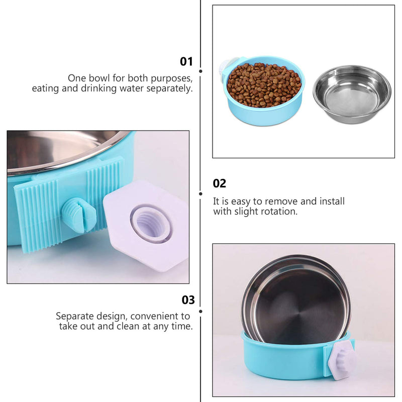 Dog Crate Hanging Bowls Removeable Stainless Steel Water Dispenser Food Feeder Kennel Coop Cups for Pets Puppy Bird - Blue - PawsPlanet Australia